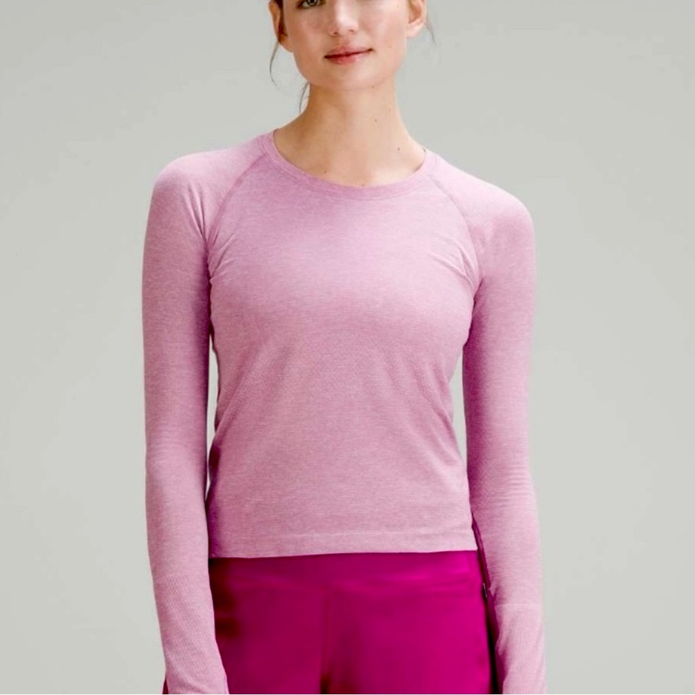 Lululemon Swiftly Tech 2.0 Long Sleeve race-length. Size 6. Peony/Velvet Dust